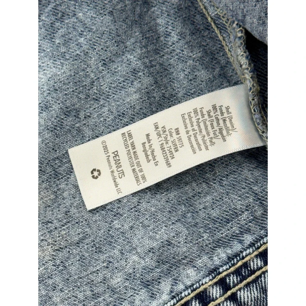 Justice Peanuts Snoopy Sherpa Denim‎ Jacket Blue Acid Wash Girls XL Plus 16P 18P